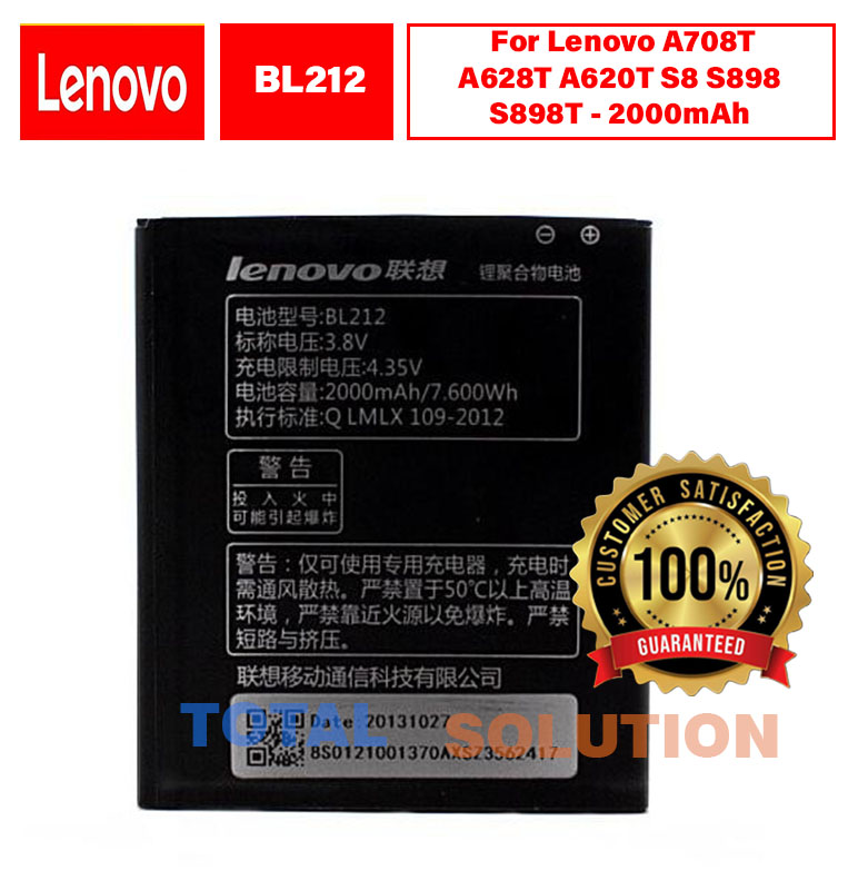 Original Lenovo BL212 Battery For Lenovo A708T A628T A620T S8 S898 S898T - 2000mAh