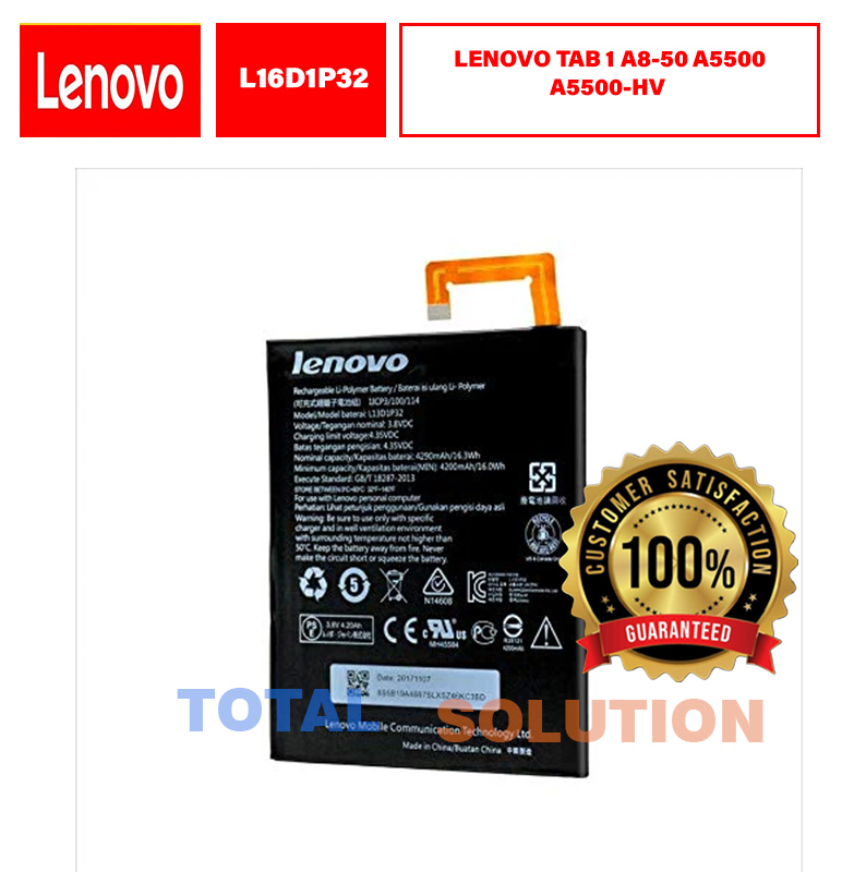 Original LENOVO TAB  1 A8-50 A5500 A5500-HV BATTERY L13D1P32 with 6 months dealer warranty.