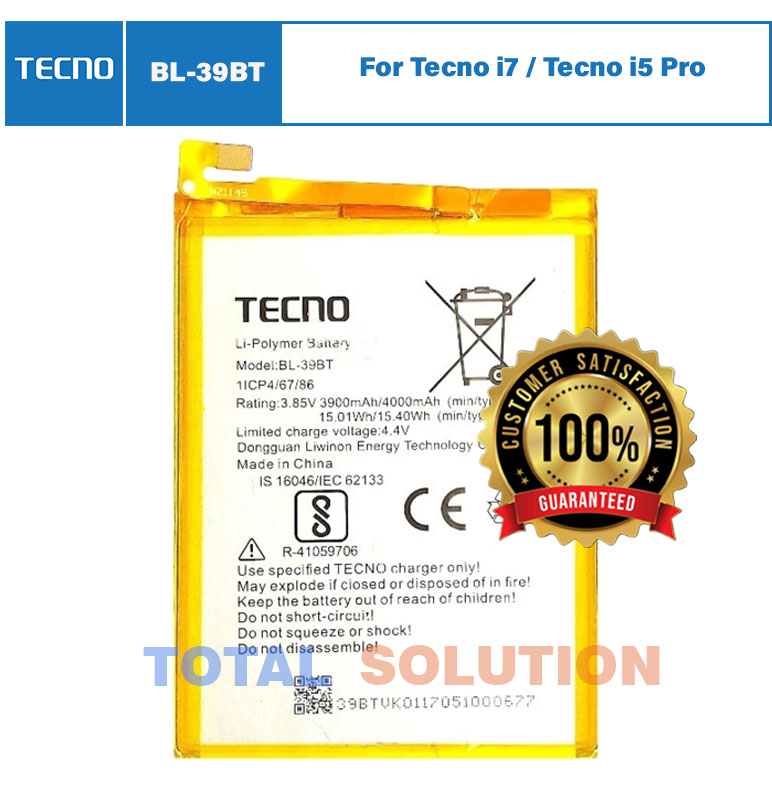 100% BRAND NEW Original Tecno i7 / Tecno i5 Pro Mobile Battery BL-39BT - 4000mAh