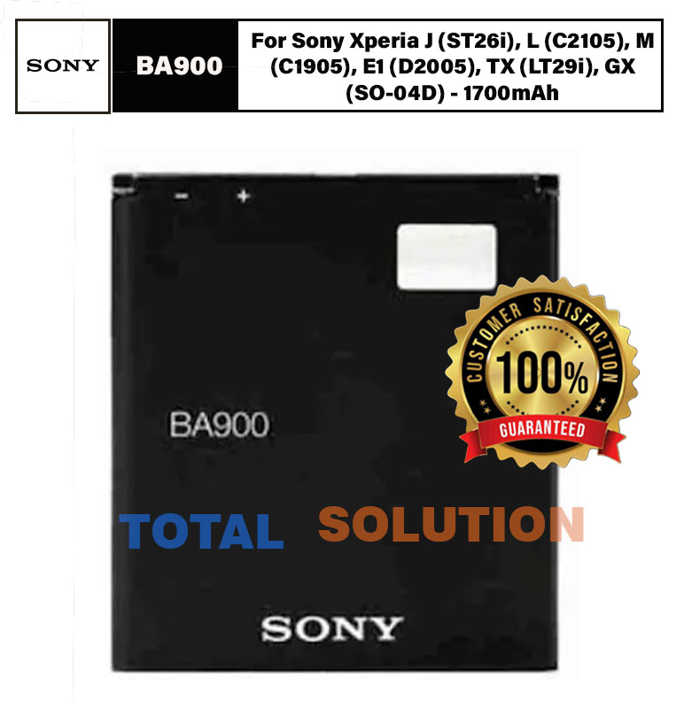 Original Sony BA900 Battery For Sony Xperia J (ST26i), L (C2105), M (C1905), E1 (D2005), TX (LT29i), GX (SO-04D) - 1700mAh