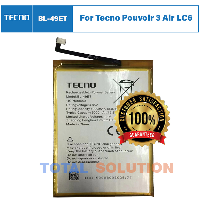 100 % BRAND NEW Original Tecno Pouvoir 3 Air LC6 Battery BL-49ET BL49ET - 5000mAh