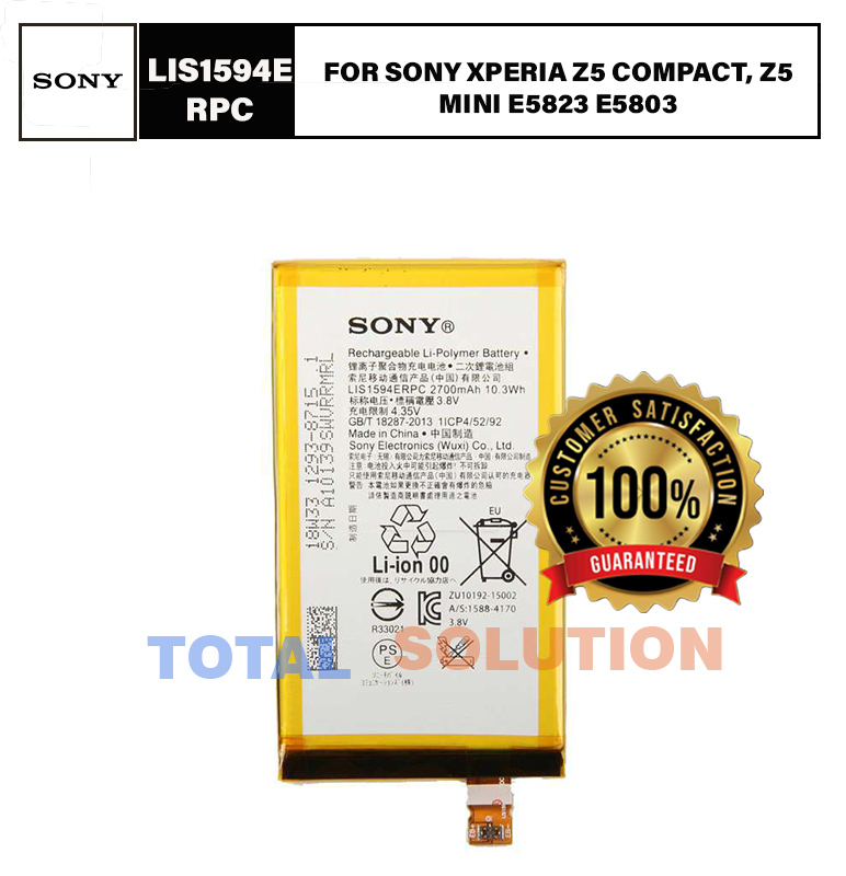 100% NEW ORIGINAL BATTERY FOR SONY XPERIA Z5 COMPACT, Z5 MINI E5823 E5803 LIS1594ERPC - 2700mAh
