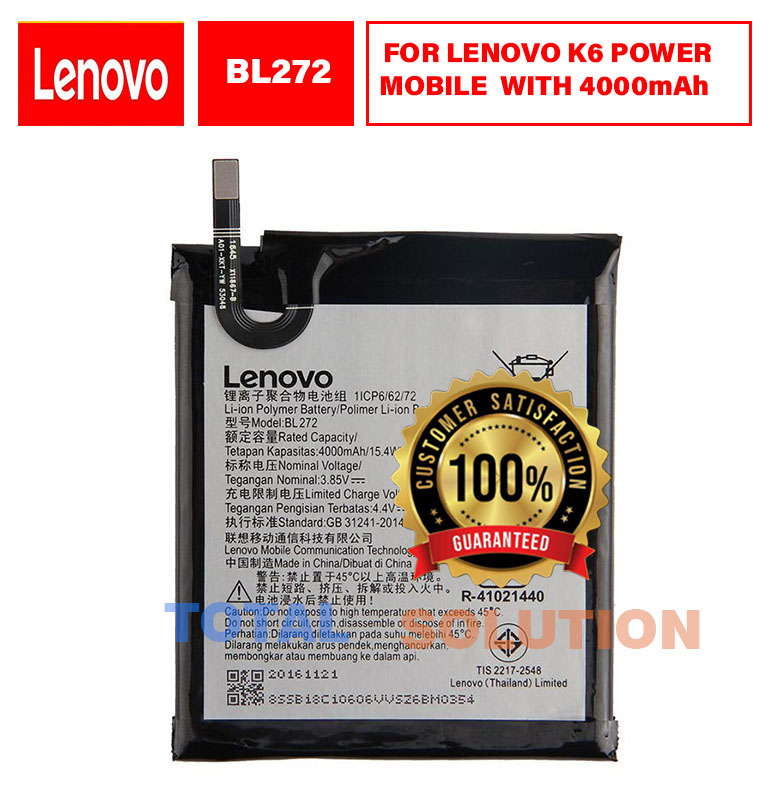 BRAND NEW ORIGINAL LENOVO BATTERY - BL272 FOR LENOVO K6 POWER MOBILE WITH 4000mAh