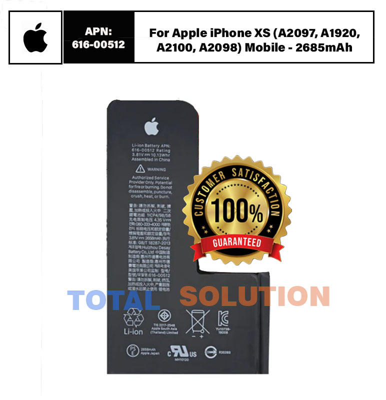 Original Apple Battery APN: 616-00512 For Apple iPhone XS (A2097, A1920, A2100, A2098) Mobile - 2685mAh