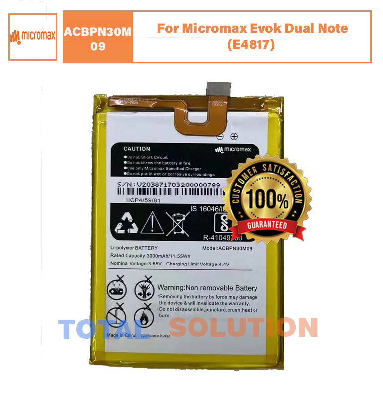 100% Original Brand New Micromax Evok Dual Note (E4817) ACBPN30M09 3000mAh Battery