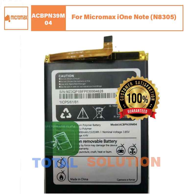 Original Micromax ACBPN39M04 Battery For Micromax iOne Note (N8305) Mobile - 3950mAh