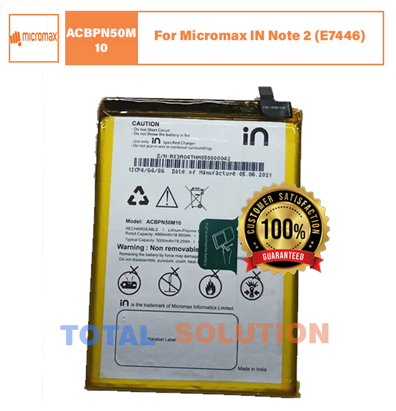 Original Micromax ACBPN50M10 Battery For Micromax IN Note 2 (E7446) Mobile - 5000mAh