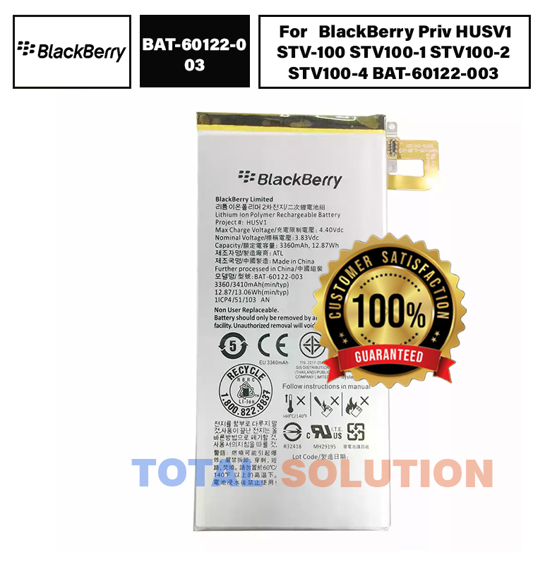 Original BlackBerry Battery For BlackBerry Priv HUSV1 STV-100 STV100-1 STV100-2 STV100-4 BAT-60122-003 - 3440mAh