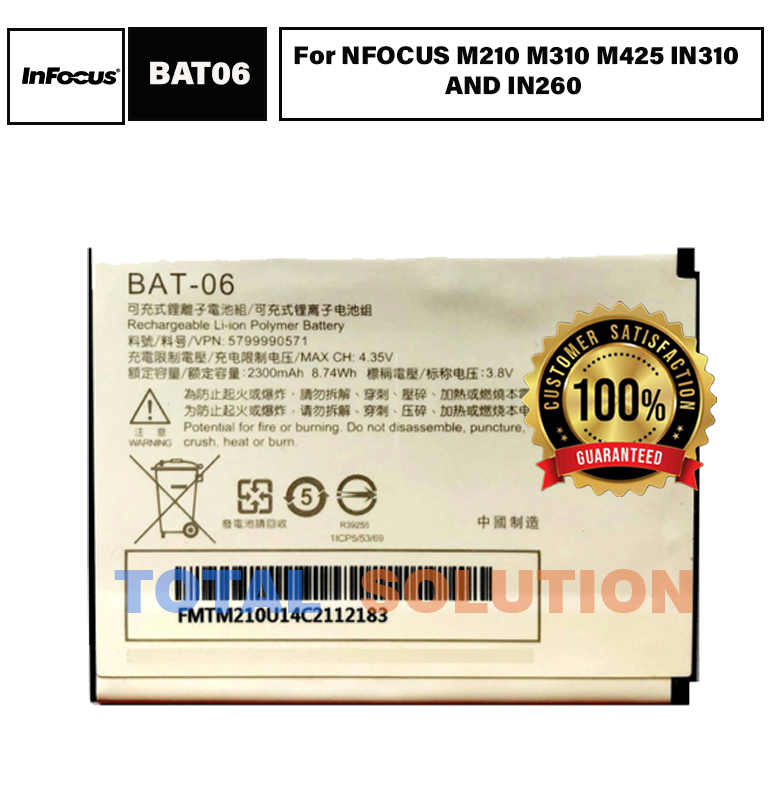 ORIGINAL INFOCUS BAT-06 BATTERY FOR INFOCUS M210 M310 M425 IN310 AND IN260 2300mAh