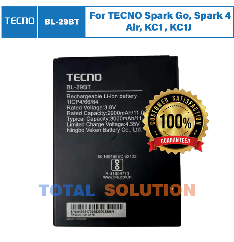 Original Tecno BL-29BT Battery For TECNO Spark Go, Spark 4 Air, KC1 , KC1J - 3000mAh