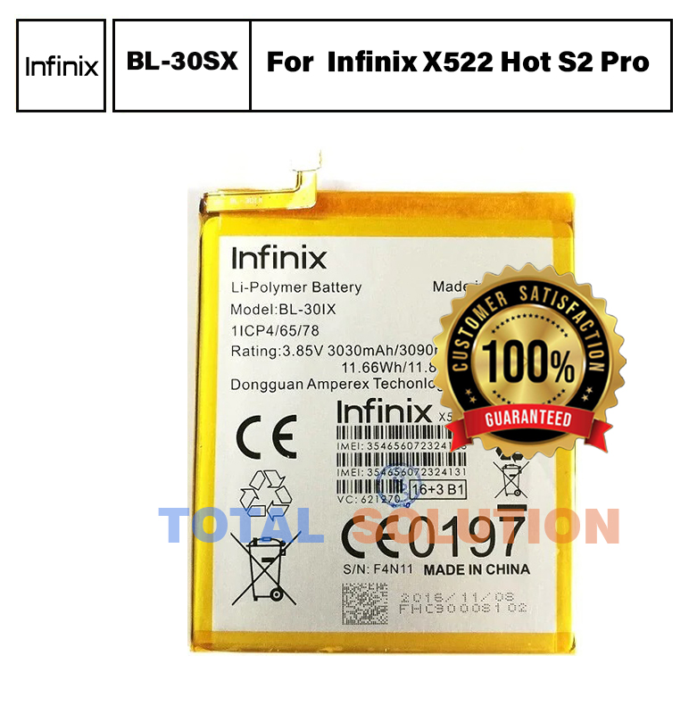 100% Original Brand New Infinix X522 Hot S2 Pro BL-30SX Battery