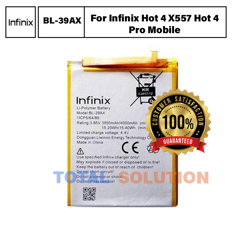 100% Original Brand New BL-39AX BL39AX Battery For Infinix Hot 4 X557 Hot 4 Pro Mobile 4000mAh