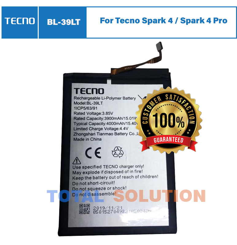 Original Tecno BL-39LT Battery For Tecno Spark 4 / Spark 4 Pro Mobile - 4000mAh
