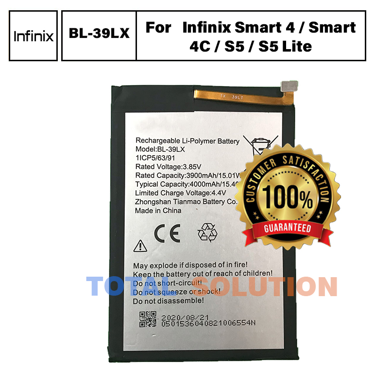 Original Infinix Smart 4 / Smart 4C / S5 / S5 Lite Battery BL-39LX - 4000mAh