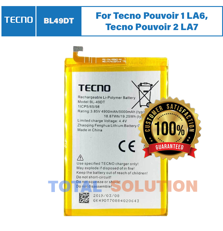 100%  Original BL-49DT Battery For Tecno Pouvoir 1 LA6, Tecno Pouvoir 2 LA7 BL49DT - 5000mAh