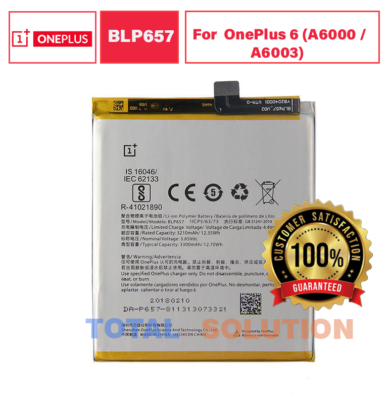 NEW Original OnePlus BLP657 Battery For OnePlus 6 (A6000 / A6003) Mobile - 3300mAh