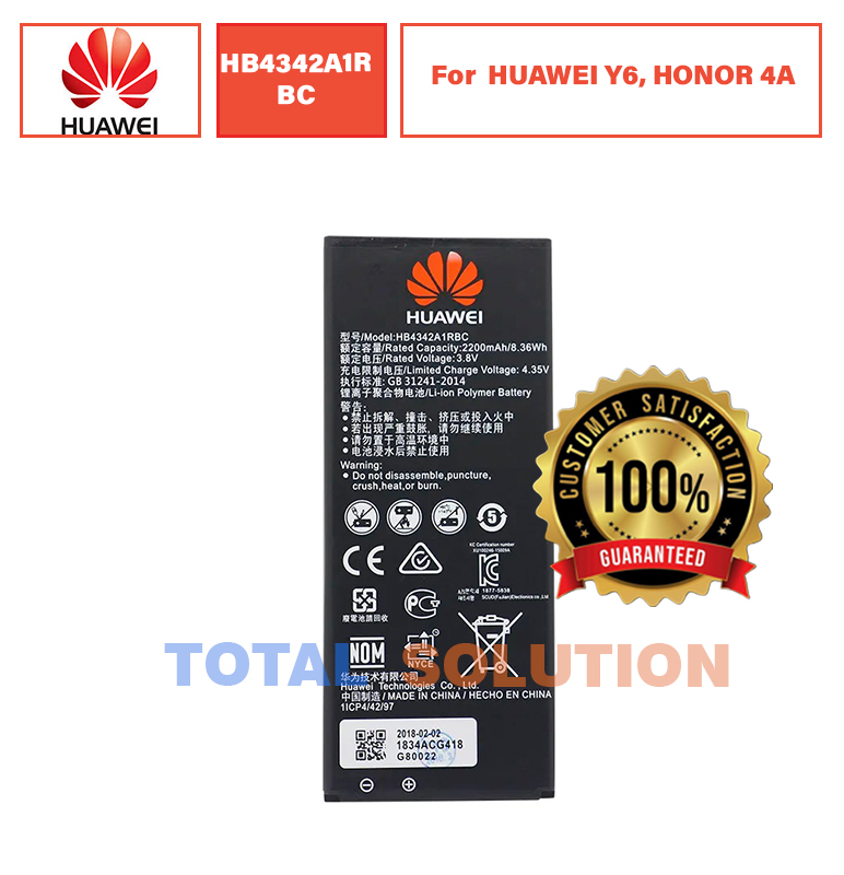 ORIGINAL HB4342A1RBC BATTERY FOR HUAWEI Y6, HONOR 4A MOBILES 2200mAh