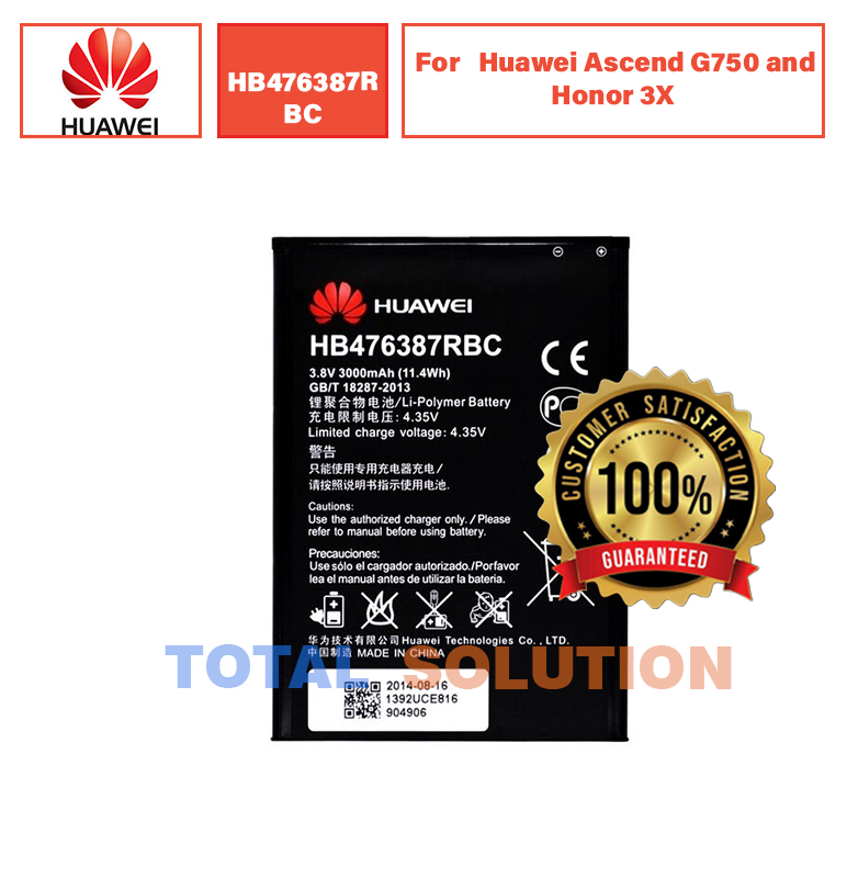 Original HB476387RBC Battery For Huawei Ascend G750 and Honor 3X Mobiles 3000mAh