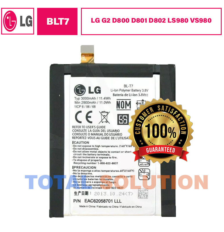 100% Original LG BL-T7 Internal Battery For LG G2 D800 D801 D802 LS980 VS980 3000mAh