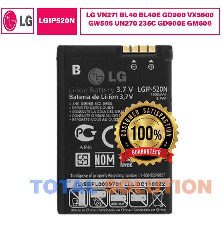 Original LG LGIP-520N Battery For LG VN271 BL40 BL40E GD900 VX5600 GW505 UN270 235C GD900E GM600 - 1000mAh