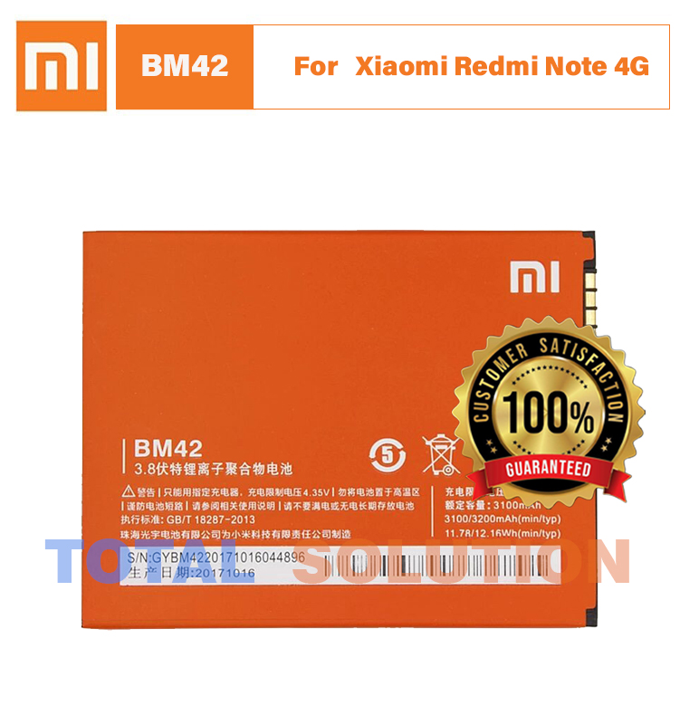 Original BM42 Battery For Xiaomi Redmi Note 4G Mobile - 3100mAh
