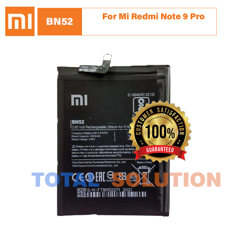100% Original Brand New Xiaomi Redmi Note 9 Pro Note 9 Pro Max Battery BN52 - 5020mAh