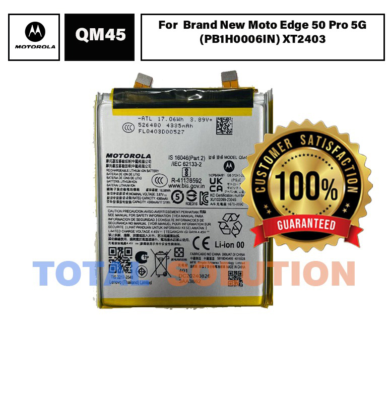 100% Original Brand New Motorola QM45 Battery for Moto Edge 50 Pro 5G (PB1H0006IN) XT2403 Mobile 6 months warranty