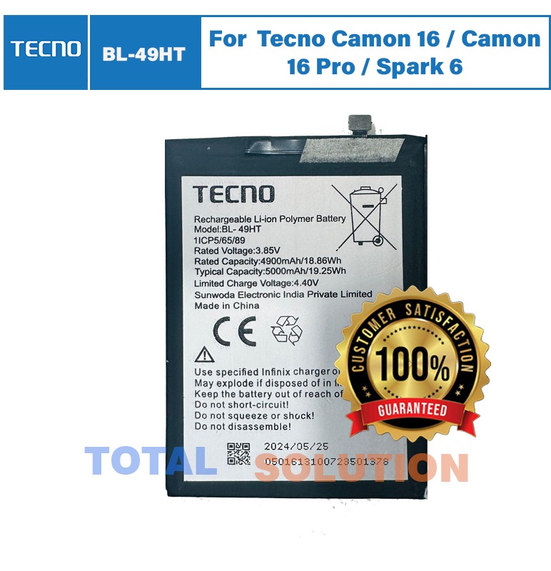 Original Brand New Tecno Spark 6/ Camon 16 Battery BL-49HT 5000mAh