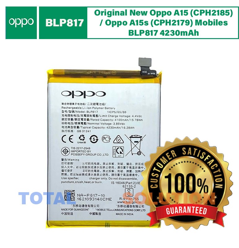 100% Original New Oppo A15 (CPH2185) / Oppo A15s (CPH2179) Mobiles BLP817 4230mAh Battery 6 months warranty
