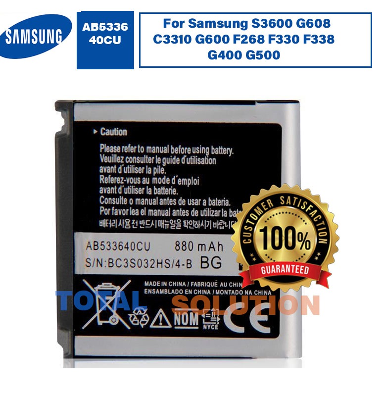 Original AB533640CU BG Battery For Samsung S3600 G608 C3310 G600 F268 F330 F338 G400 G500