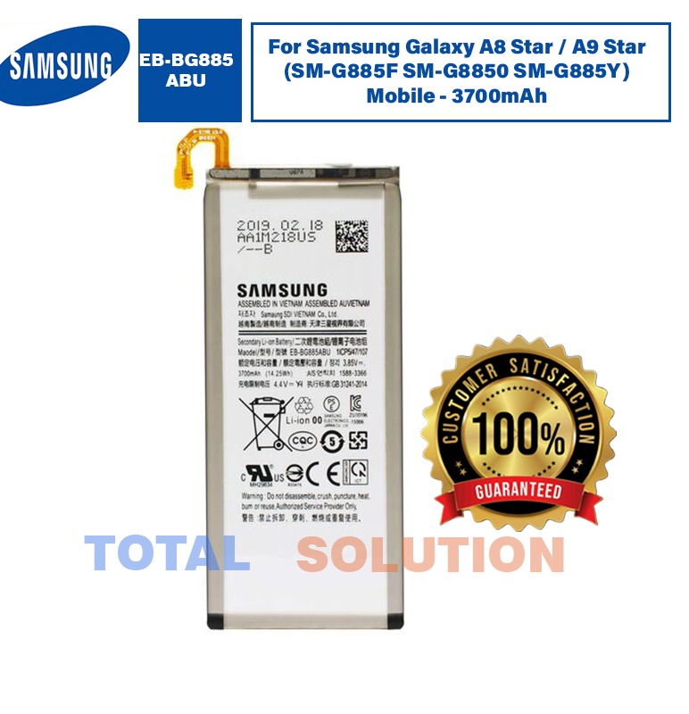 Original Samsung EB-BG885ABU Battery For Samsung Galaxy A8 Star / A9 Star (SM-G885F SM-G8850 SM-G885Y) Mobile - 3700mAh