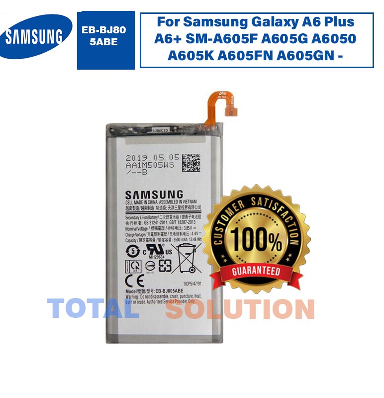 Original Samsung EB-BJ805ABE Battery For Samsung Galaxy A6 Plus A6+ SM-A605F A605G A6050 A605K A605FN A605GN - 3500mAh