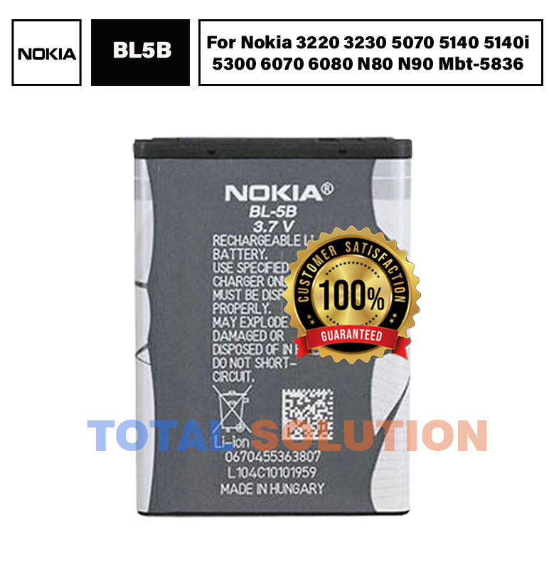 100% Original Nokia BL-5B Battery For Nokia 3220 3230 5070 5140 5140i 5300 6070 6080 N80 N90 Mbt-5836 Mobiles BL5B